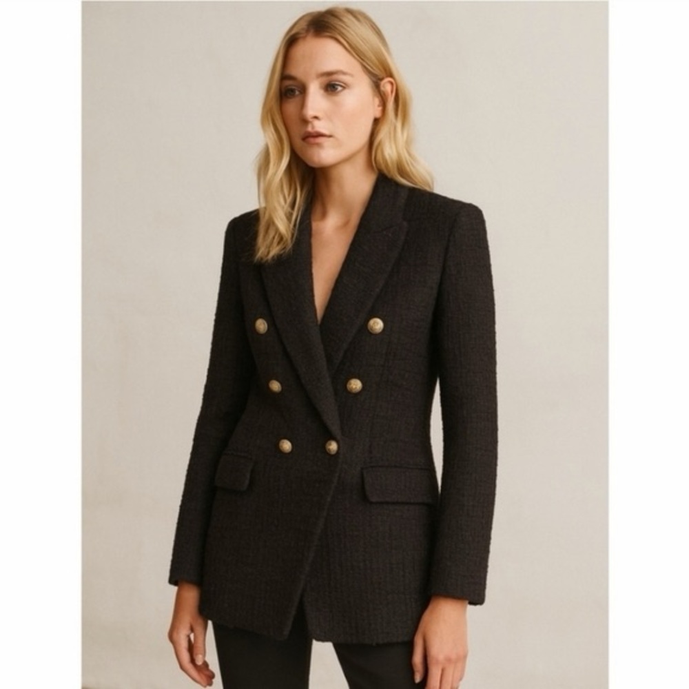 Area Stars Black Textured Double Breasted Blazer Gold Buttons NWT XS - Picture 2 of 6